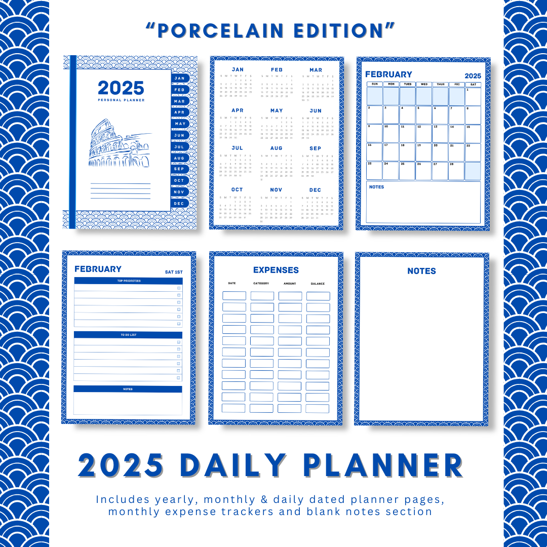 "Porcelain" 2025 Digital Daily Planner