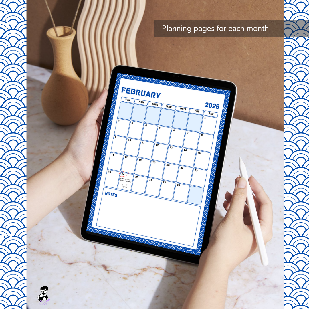 "Porcelain" 2025 Digital Daily Planner
